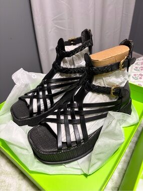 Sam Edelman Black Braided Strappy Platform Sandals